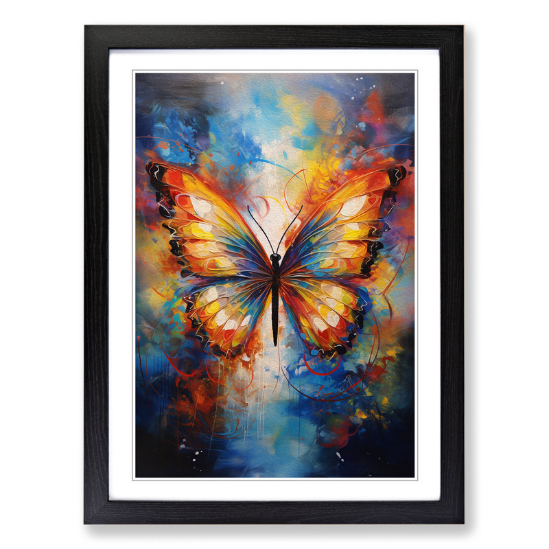 Butterfly Abstract - Single Picture Frame Print on Wood, Black Framed, 34cm H x 25cm W x 2cm D