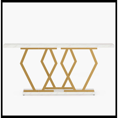70.9" Console Table, Modern Sofa Table With Faux Marble Tabletop