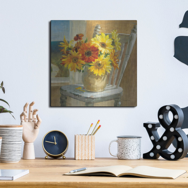 «Sunflowers By The Sea Square» par Danhui Nai, art mural en métal, H 12 po x l 12 po