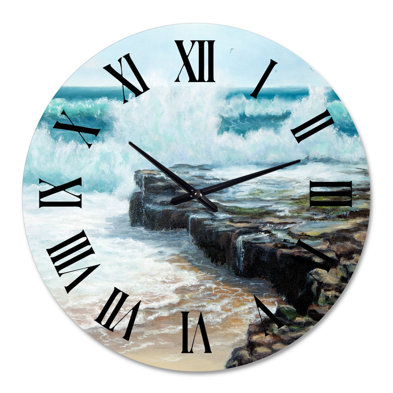 Wild Waves Breaking On The Shore - Horloge murale nautique et côtière, Moyenne