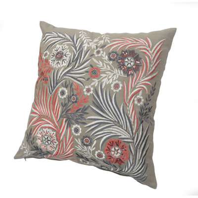 20" X 20" Grey Adn Pink 100% Cotton Floral Zippered Pillow