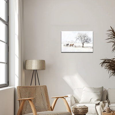 «Snowy Horse Farm», art mural sur toile paysage d'hiver, impressions de Noël de campagne rustique, œuvre d'art moderne sur toile pour salon, chambre à coucher, bureau, 12 po x 16 po