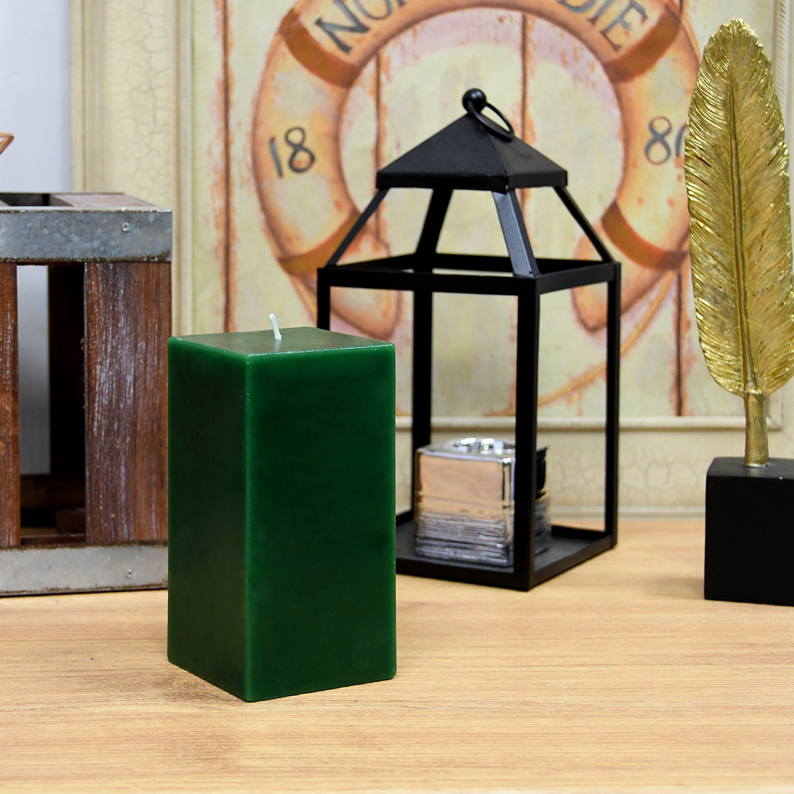Square Pillar Candle, Hunter Green, 6" H x 3" W x 3" D, 1 Candle