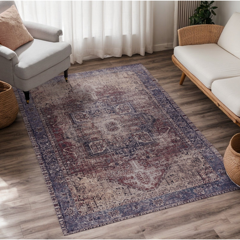 MAVAL Burgundy Washable Rug Doormat Rug, Rectangle 6' x 9'