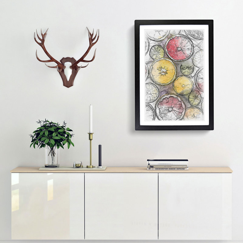 Sliced Citrus Fruits in Abstract - Picture Frame Graphic Art Print, 36cm H x 27cm W x 2cm D, Black Framed