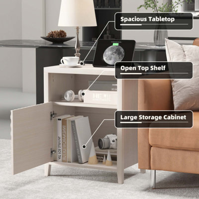 Table de chevet avec station de chargement et port USB, table de chevet moderne de 19 pouces avec tablette de rangement, tables de chevet pour chambre à coucher, maison, salon