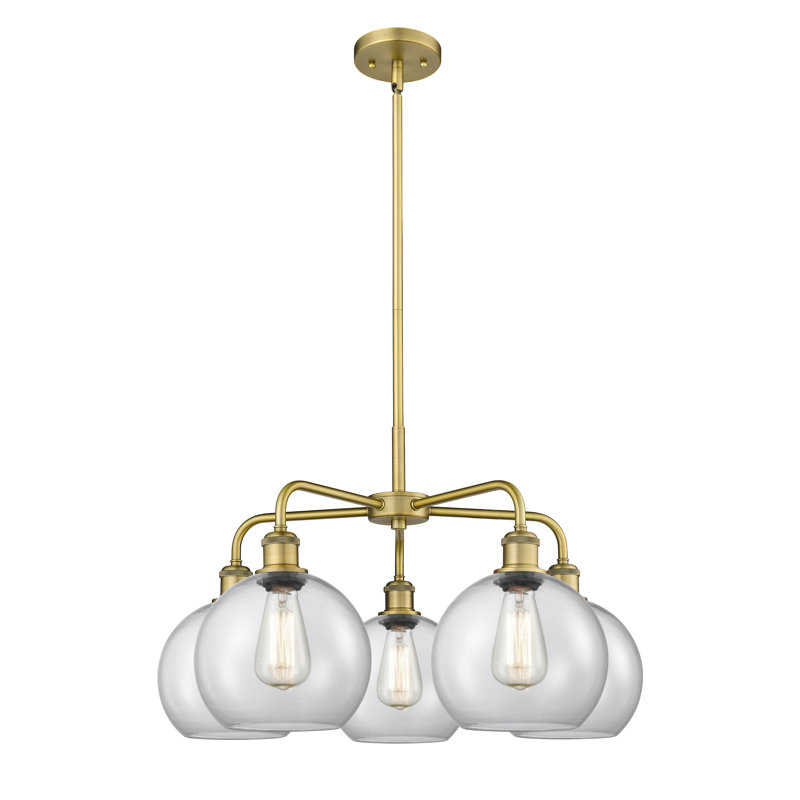 Lustre sphérique à 5 lumières Ellington, Transparent, H 16 po x l 26 po x P 26 po, Laiton brossé