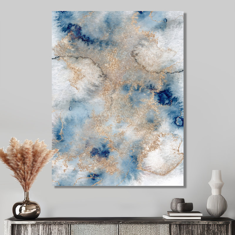 «Blue and Gold Marble Clouds I», reproduction sur toile, H 20 po x l 12 po, Toile tendue, Sans cadre