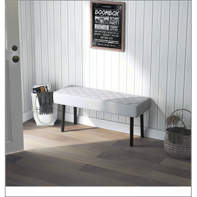 Banc moderne avec repose-pieds, banc de bout rembourré en similicuir de 39,4 po avec pieds en métal et siège rembourré, banc d'entrée rectangulaire, gris