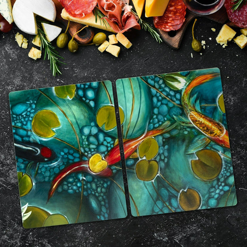 Attapulgus Tempered Glass Fish Water Lily Leaves Chopping Board, 52cm x 30cm