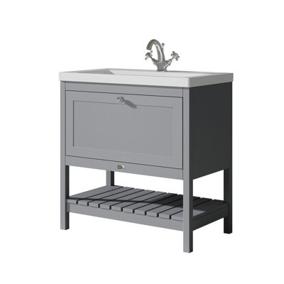 Bayswater Hartleigh 800mm Plummett Grey 1 Drawer Floor Standing Cabinet With 1 Tap Hole Fireclay Basin