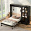 Lit escamotable avec armoire latérale réversible de gauche à droite, portes en acrylique, 4 tiroirs et armoires à tablettes de rangement multiples-133671870