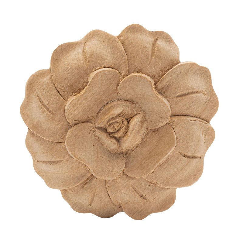 2-7/8 in Unfinished Hand Carved Alder Wood Rose Applique