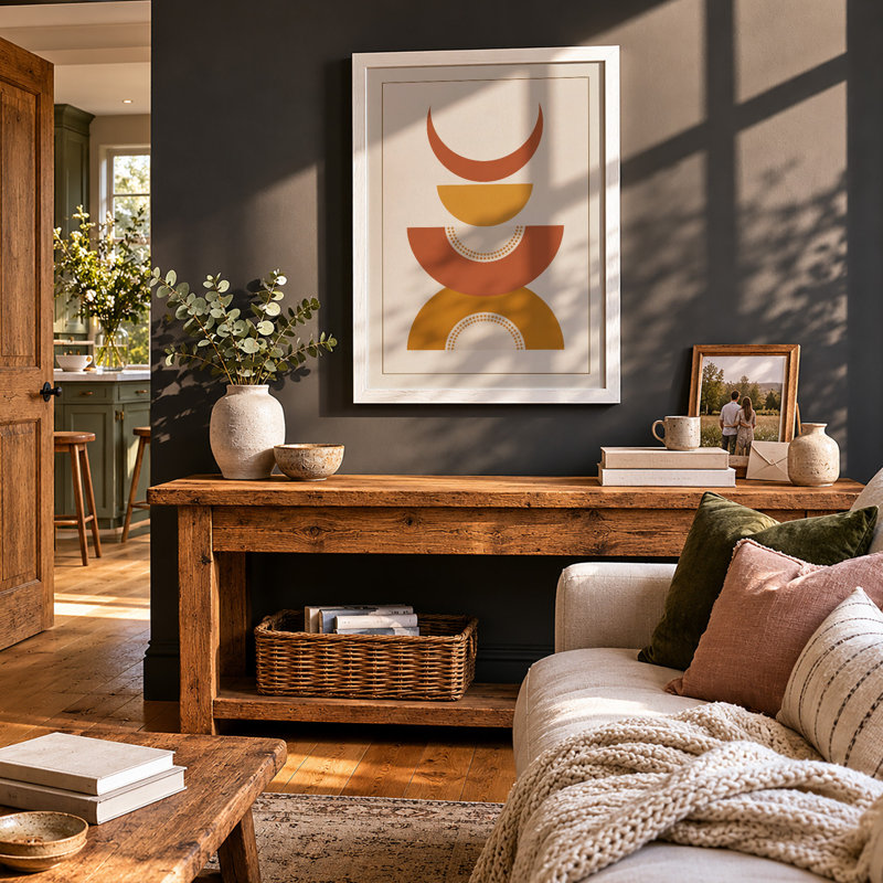 Stacked Geometry Mid-Century - Framed Print, A1 - 84.1 x 59.4 cm, White