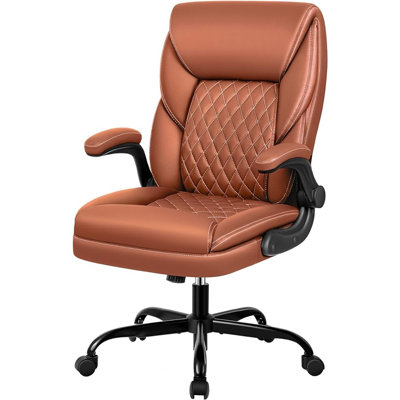 Office Chair, Executive Leather Ergonomic Chairs, Home Office Desk Desk Chair with Adjustable Flip-Up Arms, Lumber Support Computer Task Chair with Ro