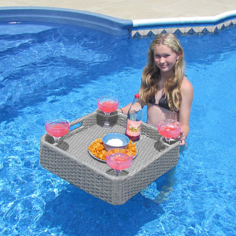 Plateau flottant en osier de 24 po x 24 po Sunjoy, gris