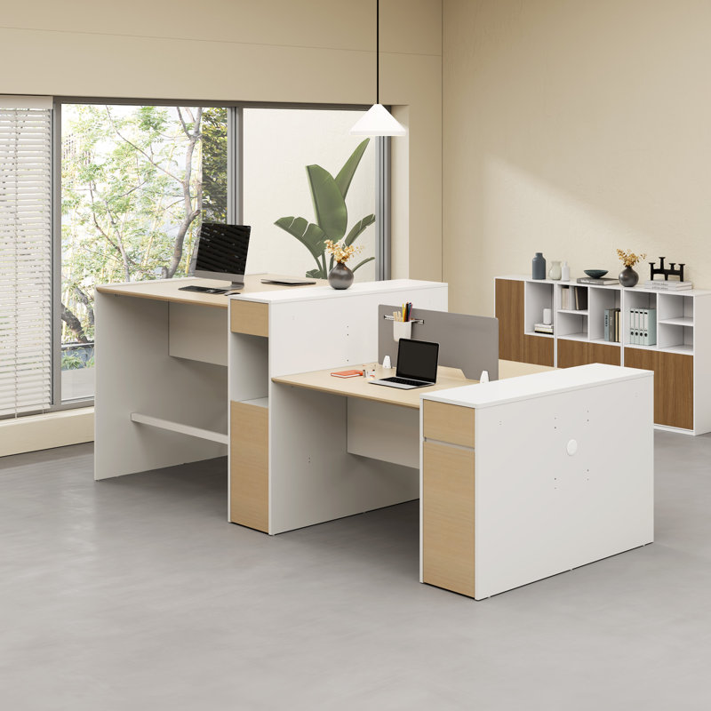 Okeysen Modular 4 Person Multi-Height Benching Workstation System with Storage & Outlets, 4