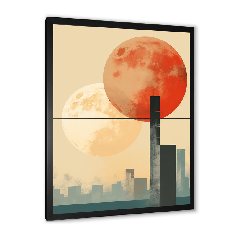 Lever de soleil orange et beige, Cadre simple noir, H 32 po x l 16 po x P 1 po