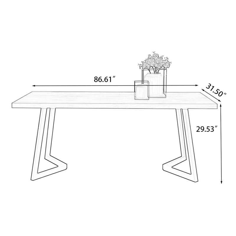 Burlywood Rectangular Solid Wood Dining Table, 29.53"H x 86.61"L x 31.5"W