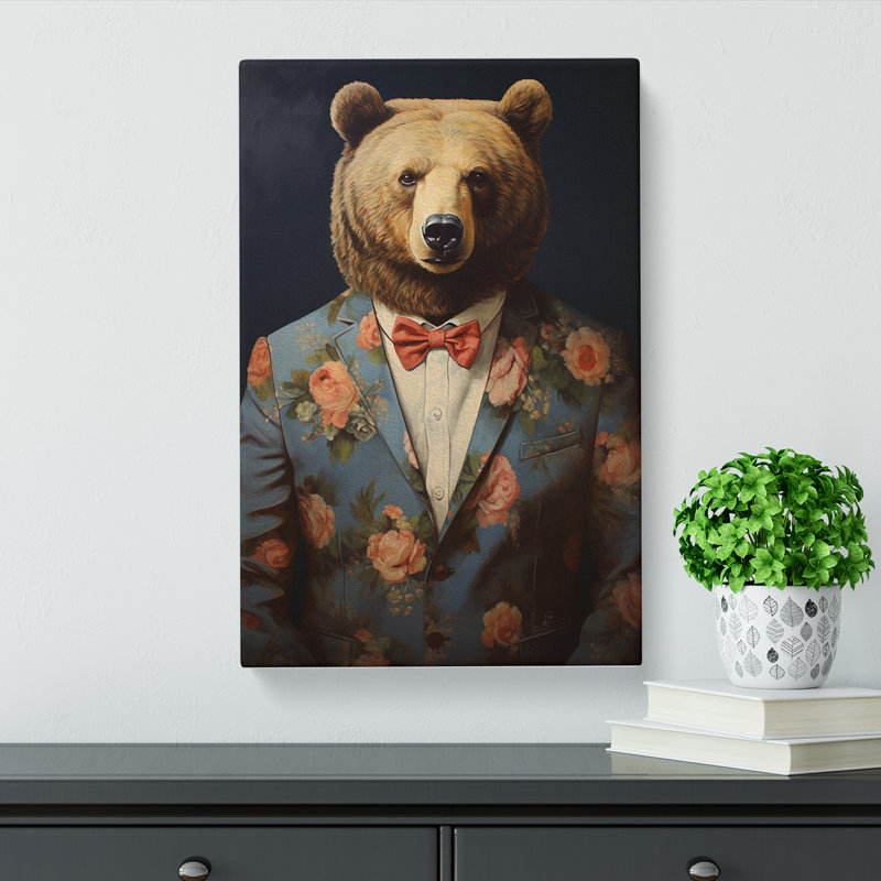 Bear In A Suit - Print on Canvas, 50cm H x 35cm W x 3cm D