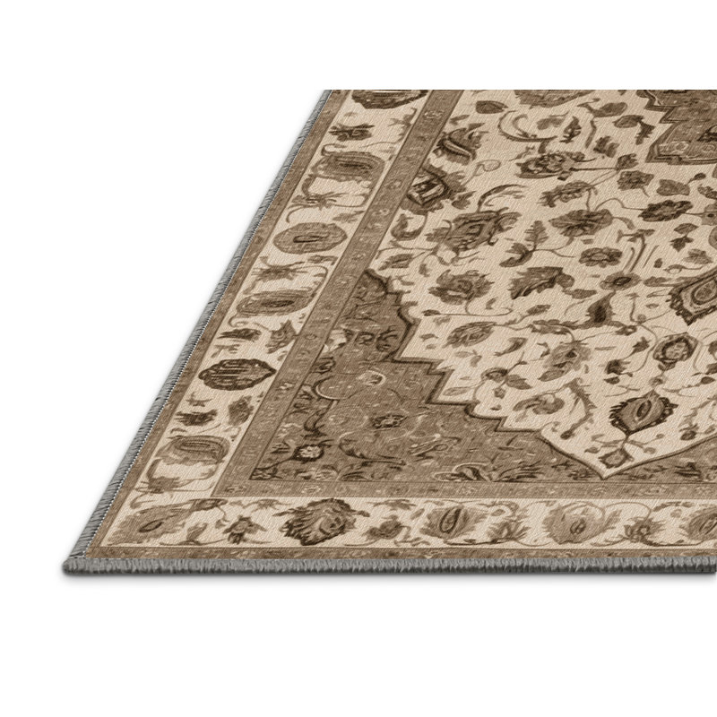 Tapis gris Tabriz lavable à la machine, Carré 5 pi