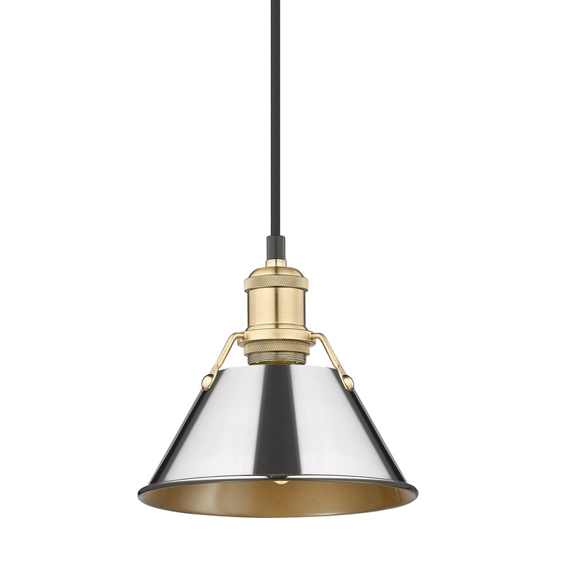 Luminaire suspendu conique à 1 lumière Weatherford, H 129 po x l 7,5 po x P 7,5 po, Chrome, Bronze champagne brossé