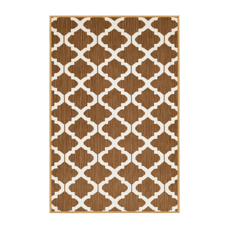 Tapis brun treillis lavable à la machine, Rectangle 7 pi x 9 pi