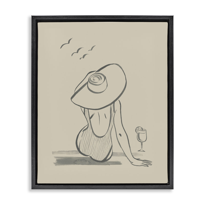 Beach Day Drawing Black Framed Floater Canvas Wall Art by Grace Popp, Jet Black Floater Frame, 21" H x 17" W