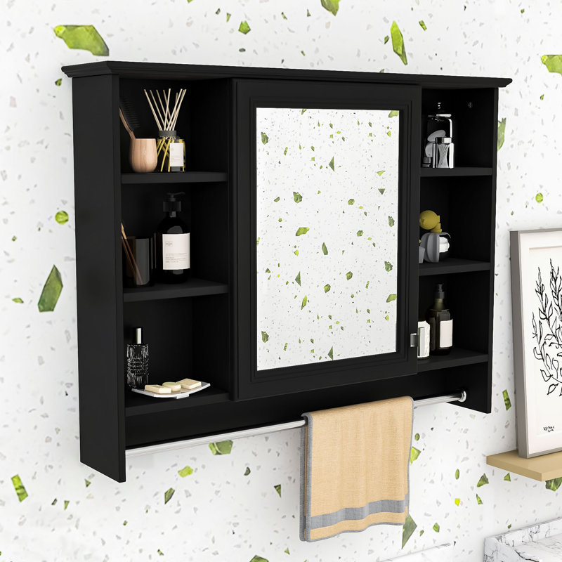 Armoire de salle de bain murale sophistiquée avec miroir HD, tablettes personnalisables, Noir