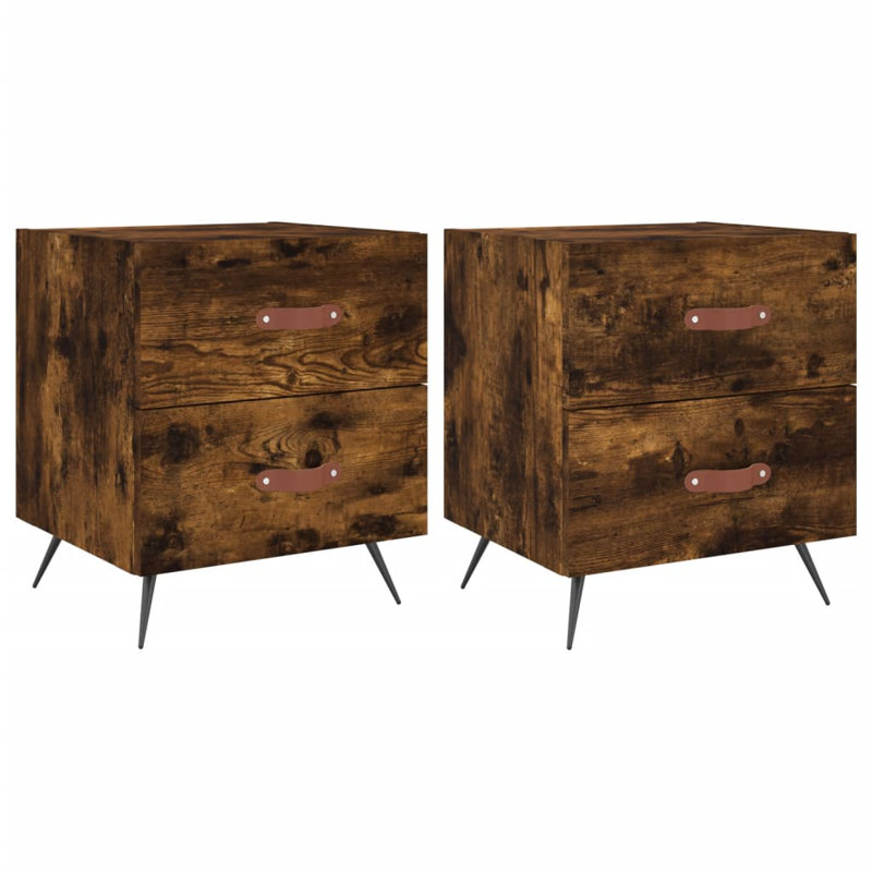 Hilaire 40 cm W Iron Bedside Table, Smoked Oak, Set of 2