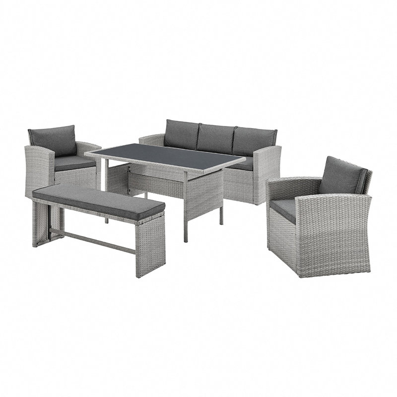Two Tone Grey Rattan Dark Grey Cushions 5 Pcs Sofa Garden Furniture, Grey