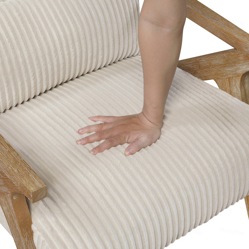 Chaise d'appoint rembourrée avec coussin en mousse de velours côtelé beige, Velours côtelé beige