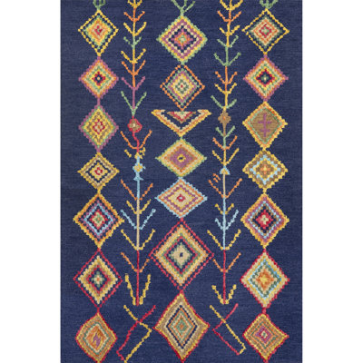 Tapis sud-ouest bleu marine touffeté fabriqué à la main à motif Hahn