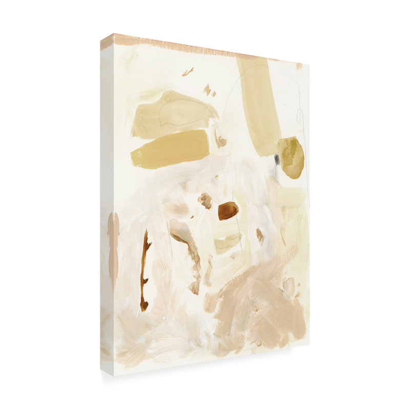 «Markings in Beige II» par Victoria Barnes - peinture sur toile tendue, H 47 po x l 35 po x P 2 po