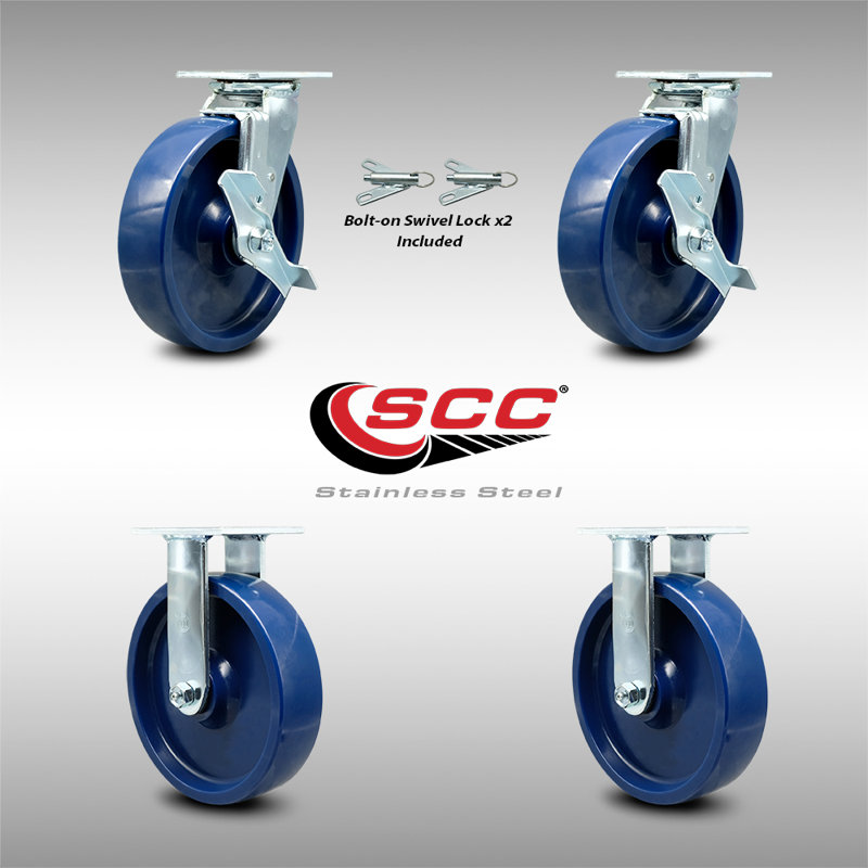 4 Piece Stainless Steel Solid Poly Caster Set