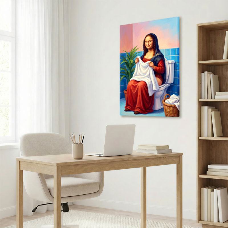 Tableau sur toile Mona Lisa sur les toilettes (lot de 1), H 24 po x l 16 po