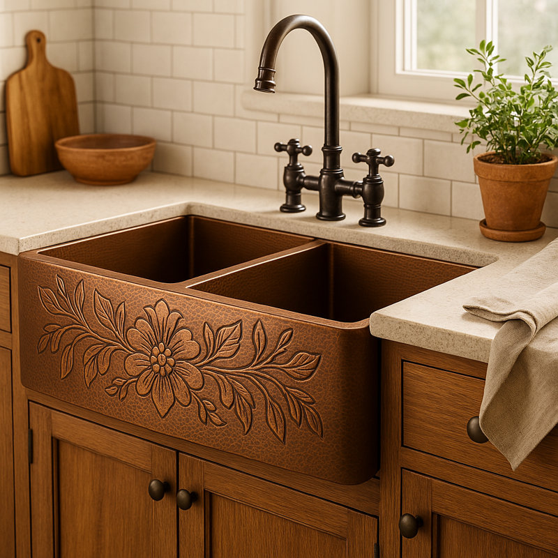 Williston Forge Blaydon 530mm W Double Bowl Copper Kitchen Sink