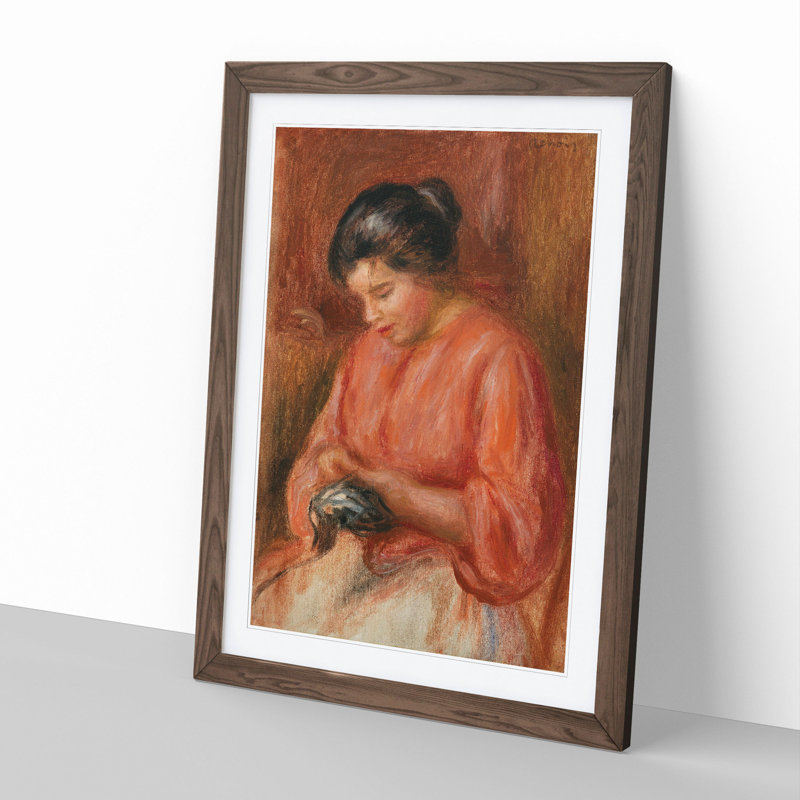 Darning by Pierre-Auguste Renoir - Picture Frame Painting, Walnut Framed, 36cm H x 27cm W x 2cm D