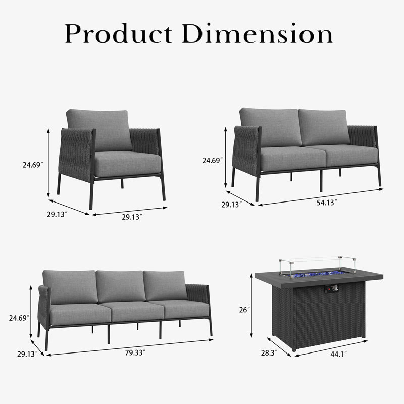 7-Person Metal Outdoor Seating Group , Dark Gray