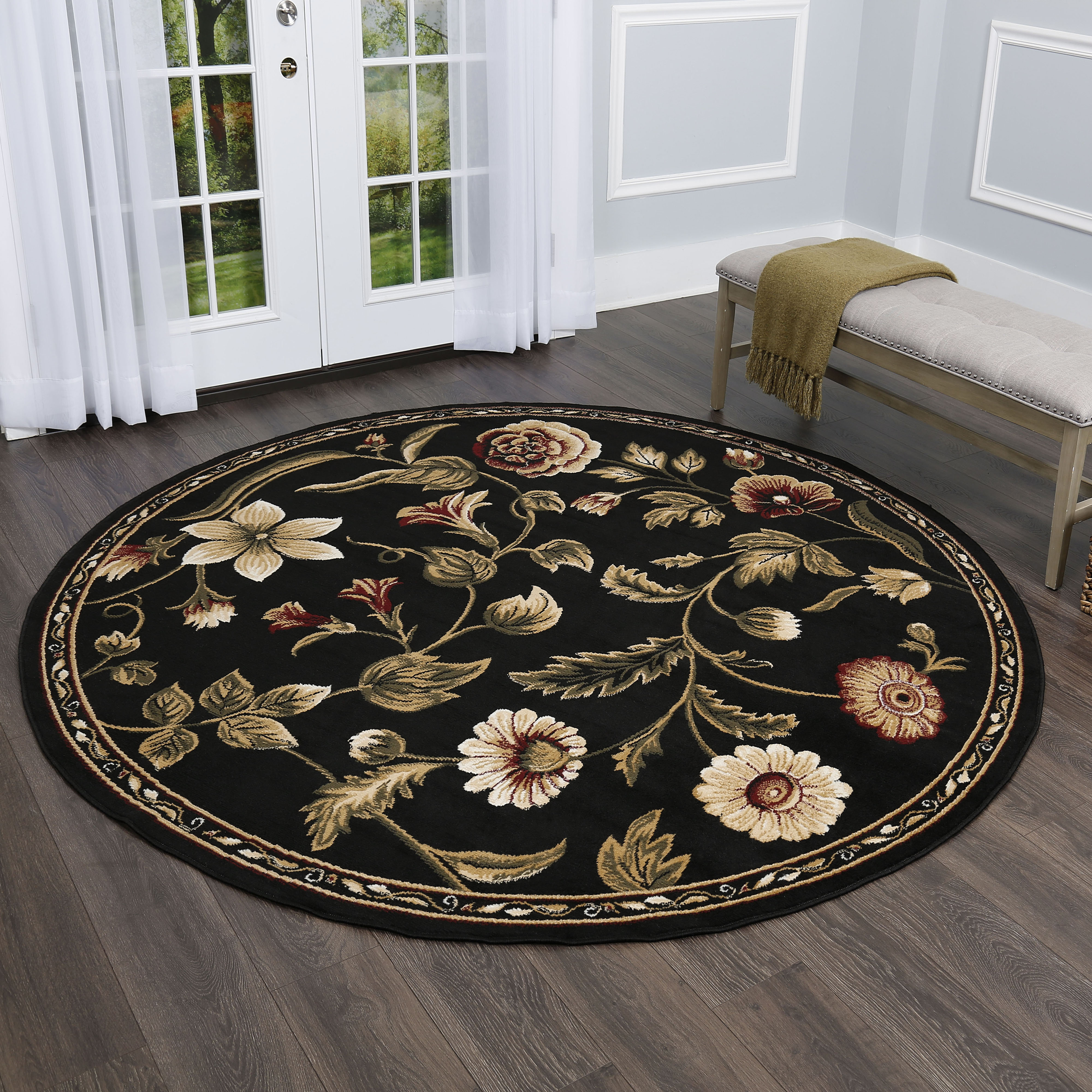 Laurel Foundry Modern Farmhouse Gossard Round Govan Floral Black Area ...