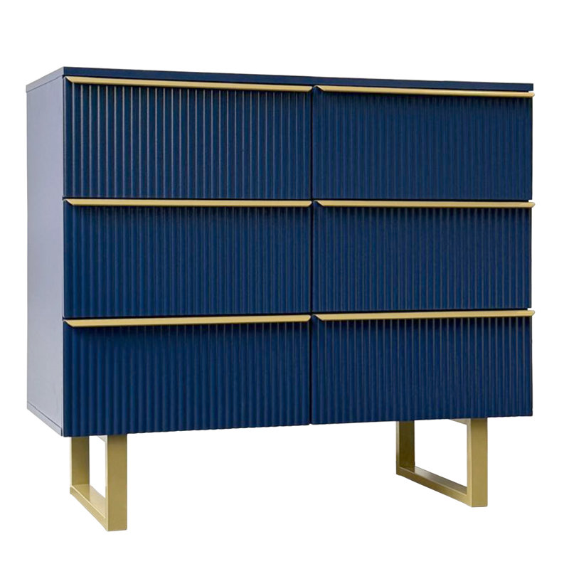 6-drawer Dresser In Mdf Wood With Gold Metal Legs And Handles., Navy Blue