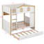 Lit superposé en forme de maison avec tablettes ouvertes intégrées et crochets latéraux, lit superposé en bois avec lit gigogne-1575838866