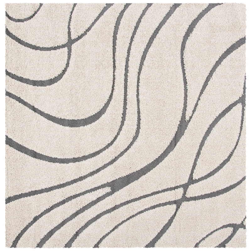 Ashal Abstract Cream/Gray Area Rug, Square 6'7"