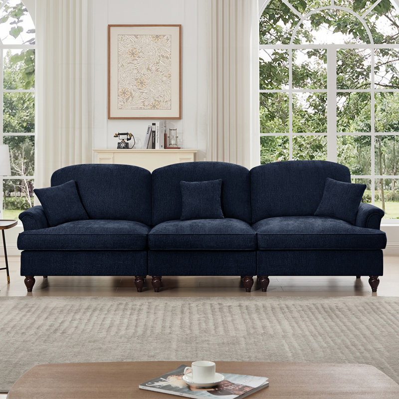 Canapé polyvalent en chenille avec volants détachables et configurations multiples pour les espaces de vie modernes, Bleu