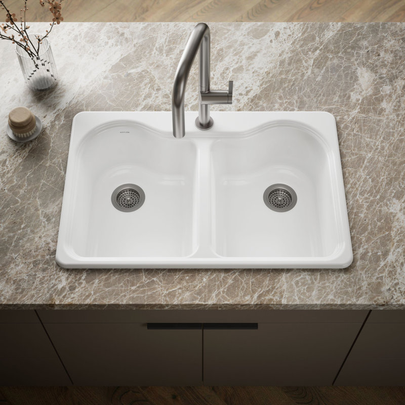 Hartland 33" L x 22" W x 9-5/8" Double Basin Drop-In Kitchen Sink, 3 Hole, Thunder Grey