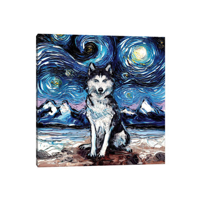Husky Night by Aja Trier - Wrapped Canvas Print
