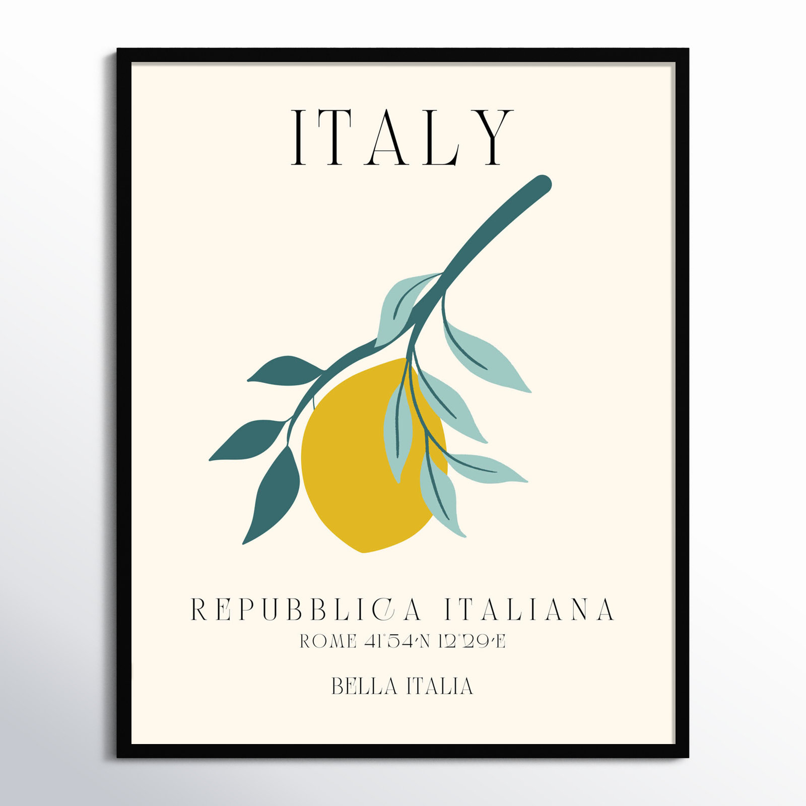 Italy Travel Poster Bella Italia by Chayan Lewis, Black Framed, 33" W x 41" H x 1" D