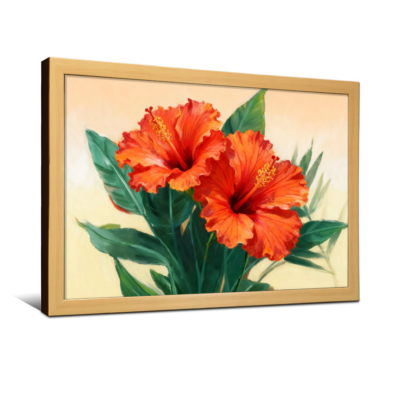 Plantes et fleurs d'hibiscus orange vif avec feuilles vertes, H 12 po x l 18 po, Noir