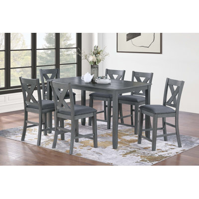 60.4" W 7-PC COUNTER HEIGHT DINING SET, GRAY
