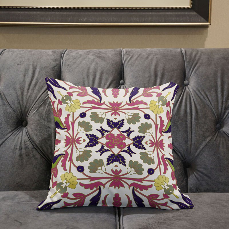 Indoor / Outdoor Floral Square Cushion, 51cm H x 51cm W, White/Green/Blue